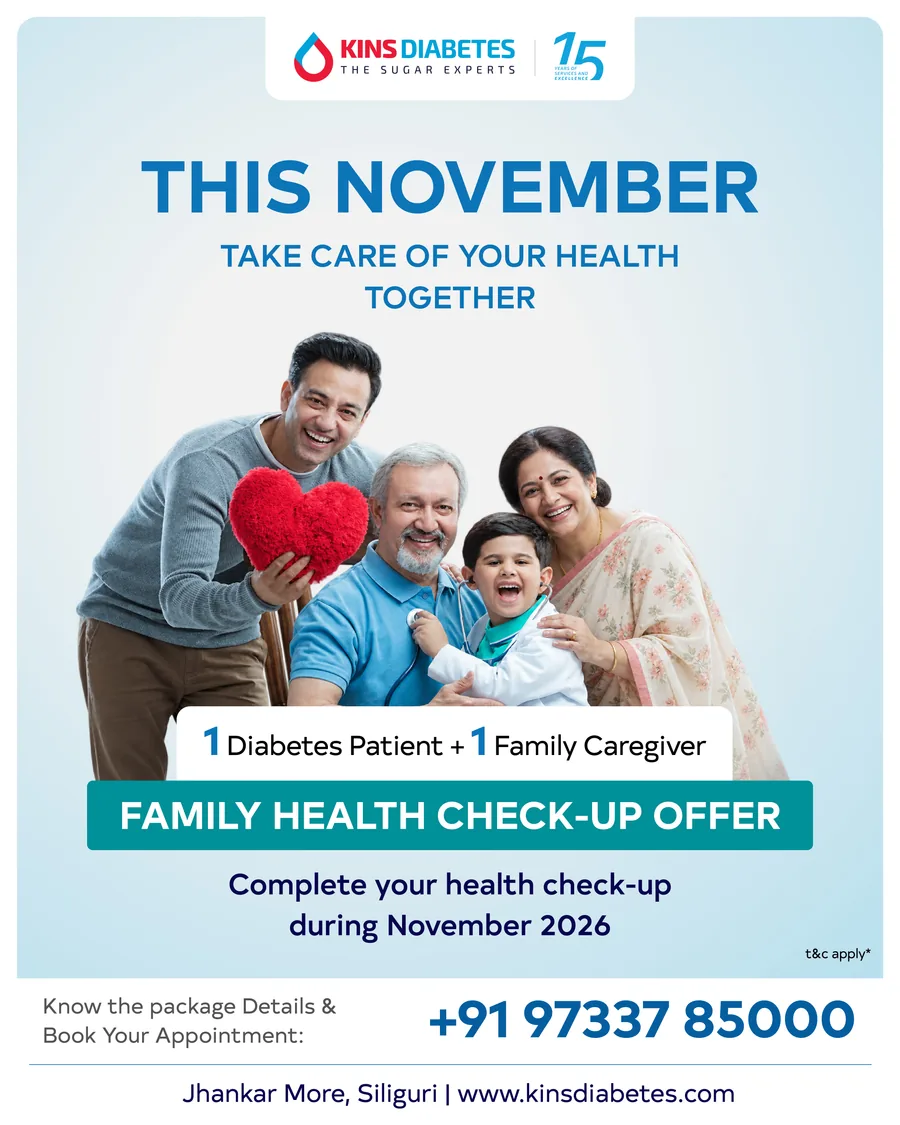 This November, take care of your health together: Family Health Check-up Offer for 1 diabetes patient + 1 family caregiver. Complete your health check-up during November 2026. Call +91 97337 85000 for package details and appointments. T&C apply.